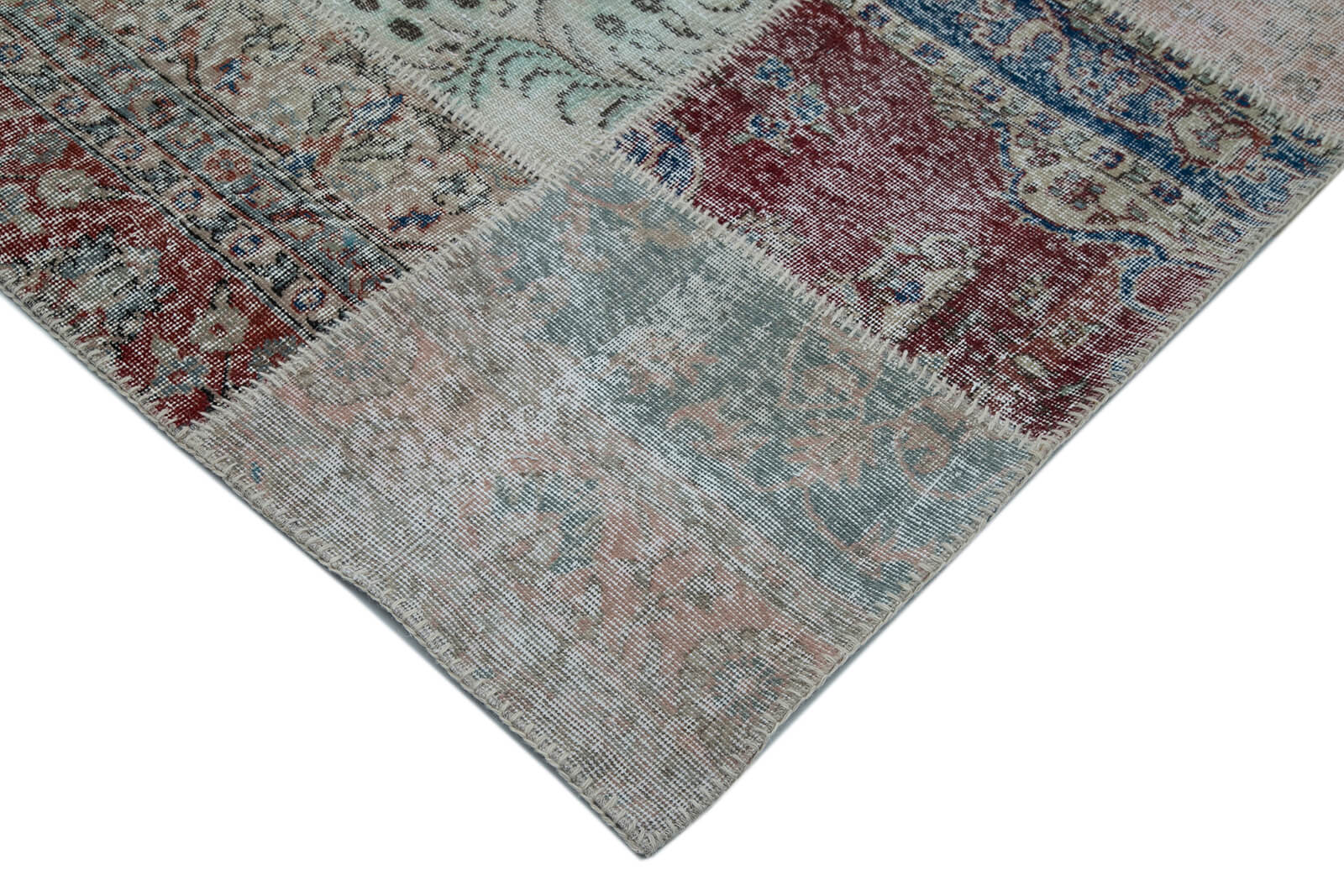 Handmade Area Rug - Blue Patchwork Cotton Wool Hand Woven Design 9'10''x13'3''