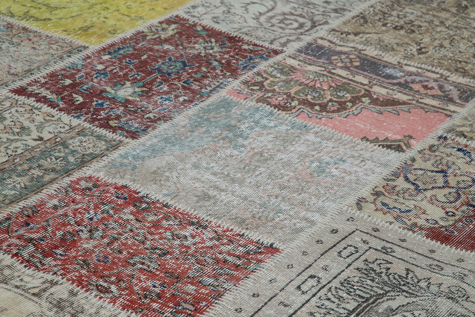Handmade Area Rug - Blue Patchwork Cotton Wool Hand Woven Design 9'10''x13'3''