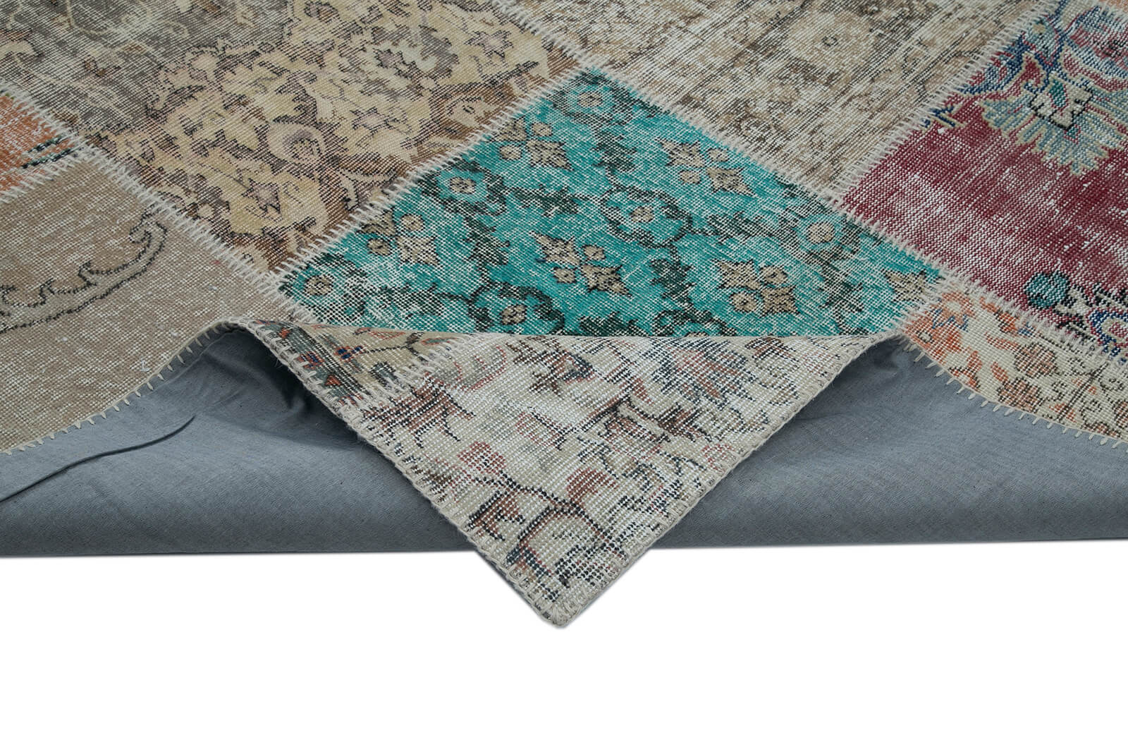 Handmade Area Rug - Blue Patchwork Cotton Wool Hand Woven Design 9'10''x13'3''
