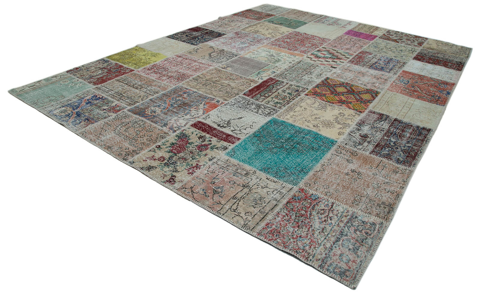Handmade Area Rug | Blue Patchwork Rug - Cotton Wool Vintage Turkish Carpet 9'11" x 13'1"