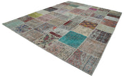 Handmade Area Rug | Blue Patchwork Rug - Cotton Wool Vintage Turkish Carpet 9'11" x 13'1"