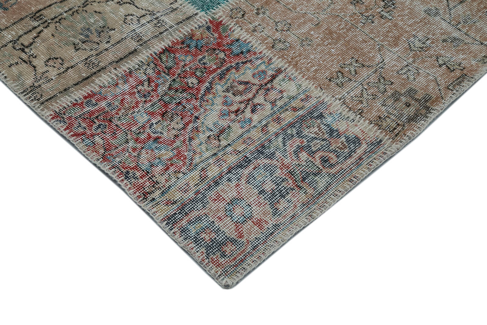 Handmade Area Rug | Blue Patchwork Rug - Cotton Wool Vintage Turkish Carpet 9'11" x 13'1"