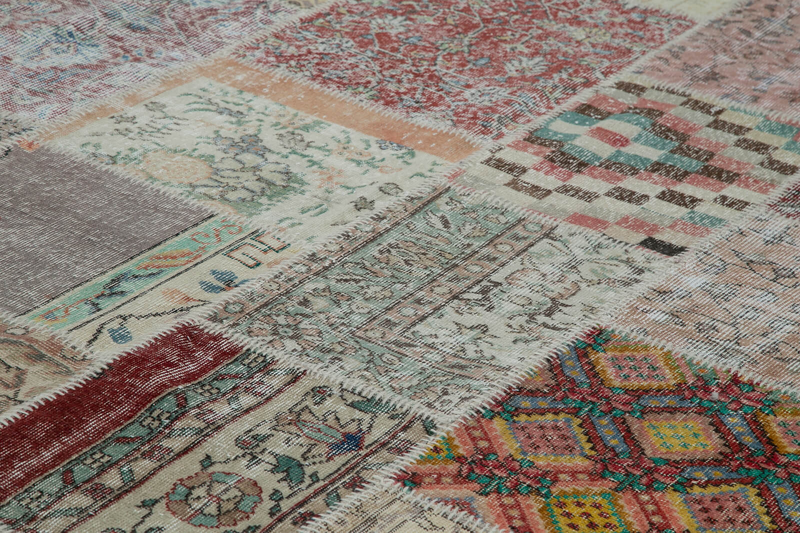 Handmade Area Rug | Blue Patchwork Rug - Cotton Wool Vintage Turkish Carpet 9'11" x 13'1"