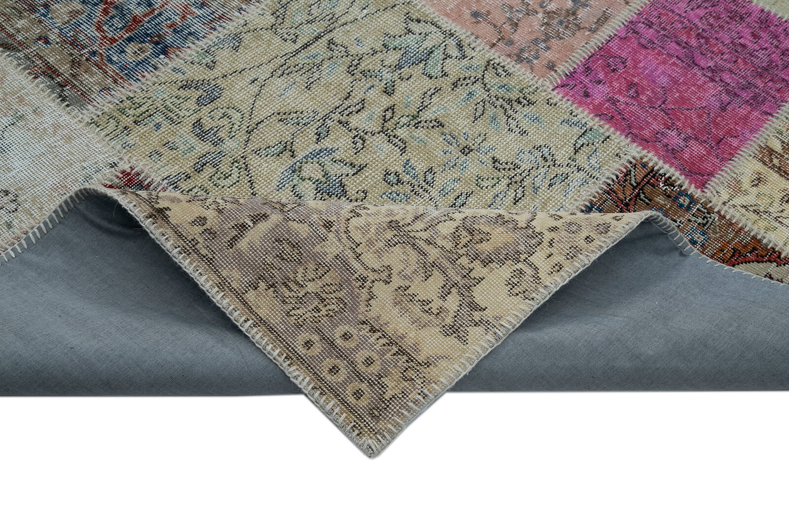Handmade Area Rug | Blue Patchwork Rug - Cotton Wool Vintage Turkish Carpet 9'11" x 13'1"