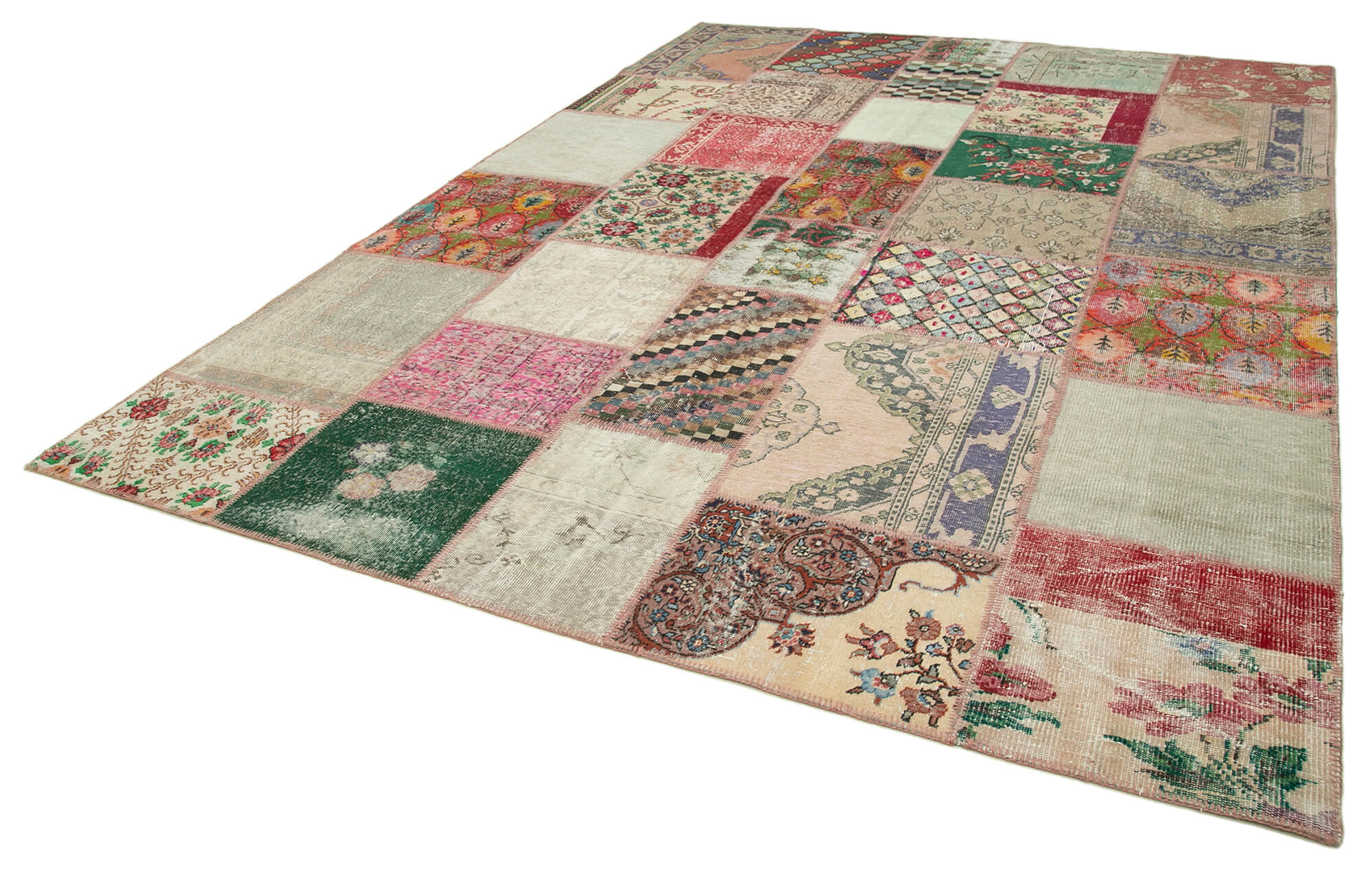 Handmade Patchwork Rug – Kirk Yama Blue Cotton Wool Vintage Area Rug 8'8''x12'