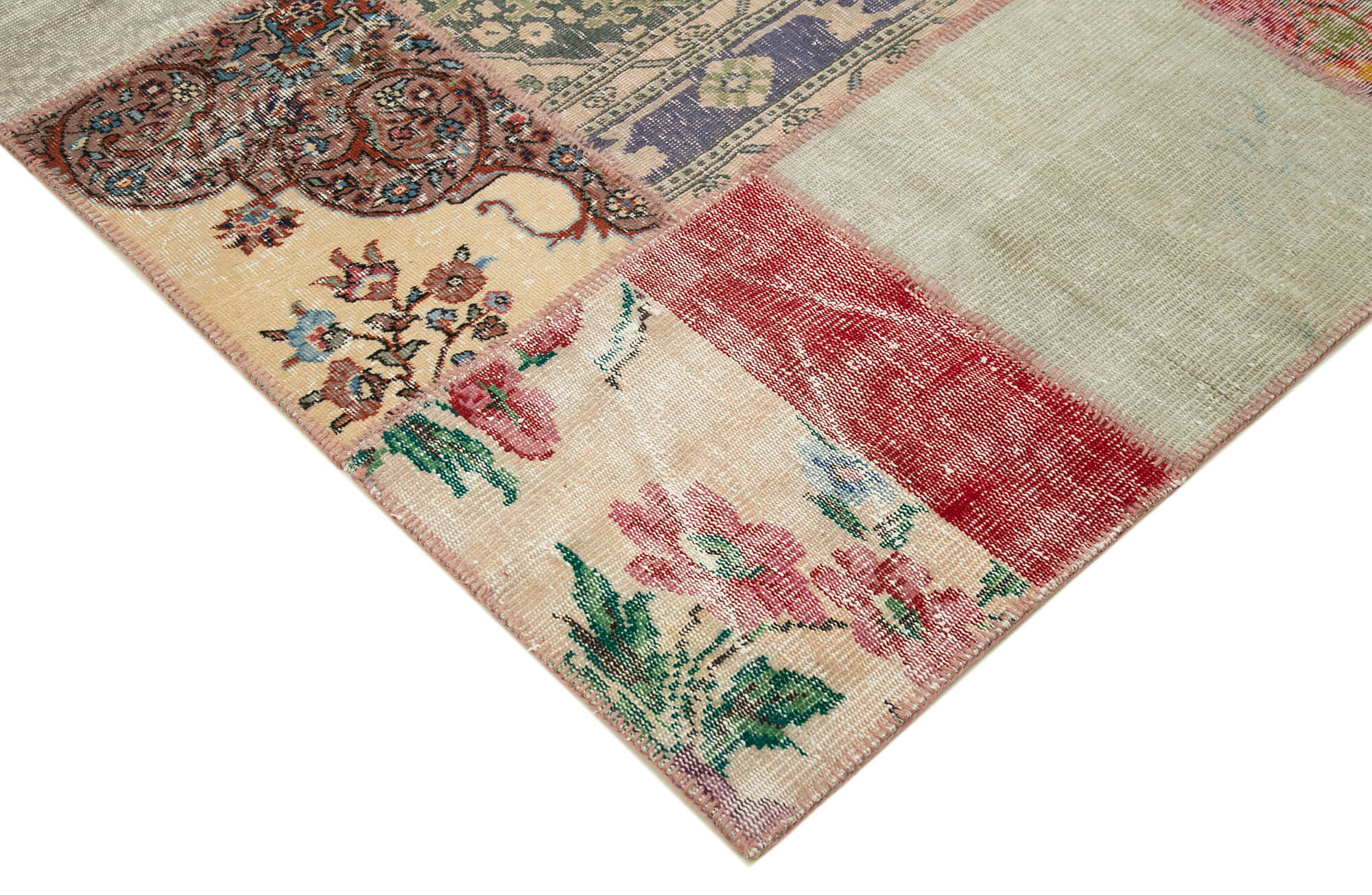 Handmade Patchwork Rug – Kirk Yama Blue Cotton Wool Vintage Area Rug 8'8''x12'