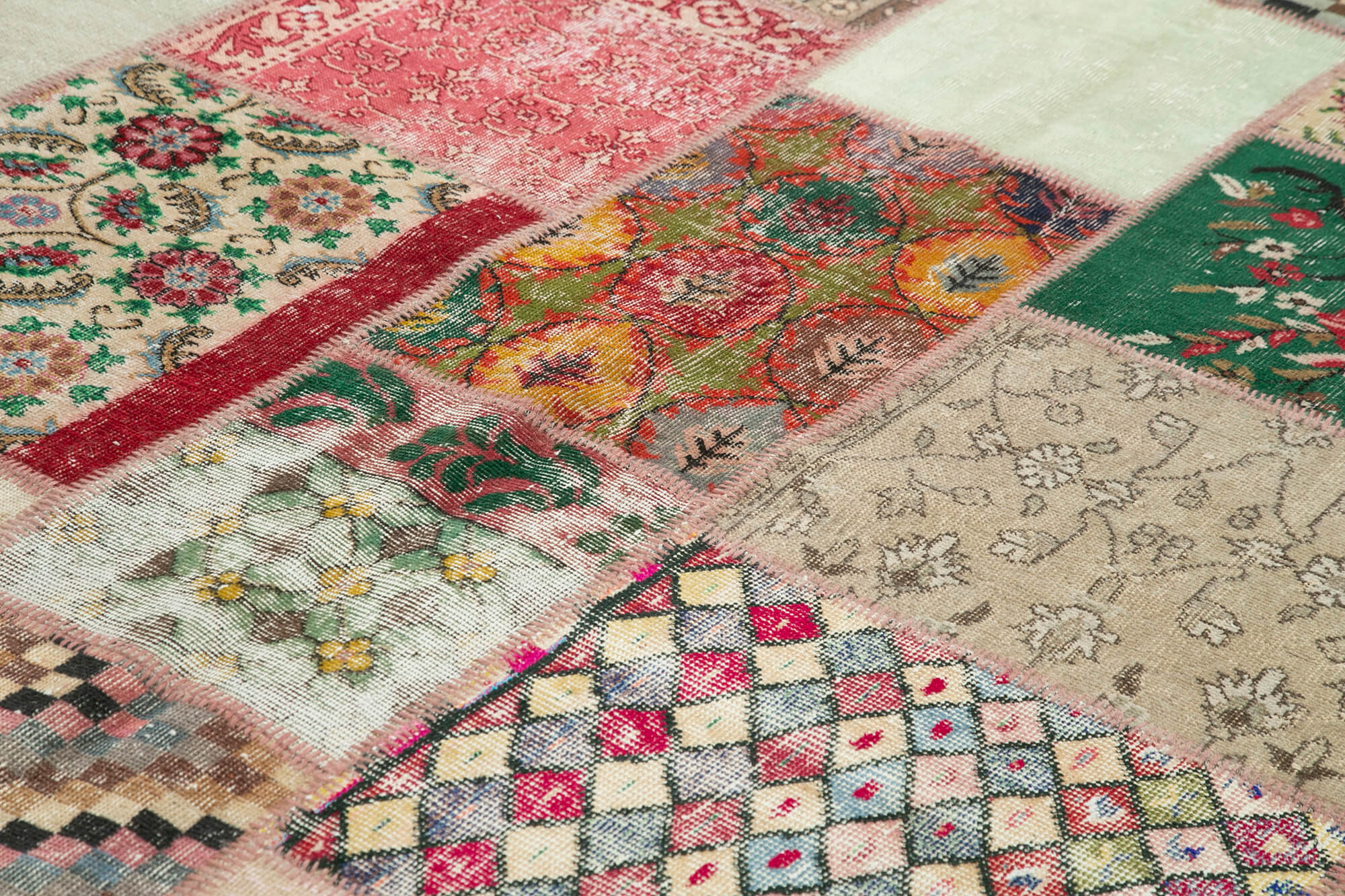 Handmade Patchwork Rug – Kirk Yama Blue Cotton Wool Vintage Area Rug 8'8''x12'