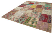 Handmade Area Rug - Blue Patchwork Turkish Hand Knotted Carpet 8'10" x 11'10"
