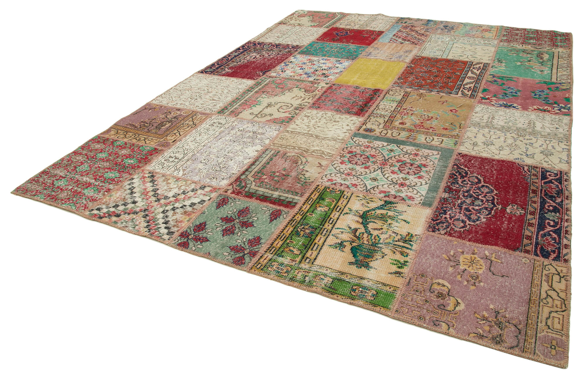 Handmade Area Rug - Blue Patchwork Turkish Hand Knotted Carpet 8'10" x 11'10"