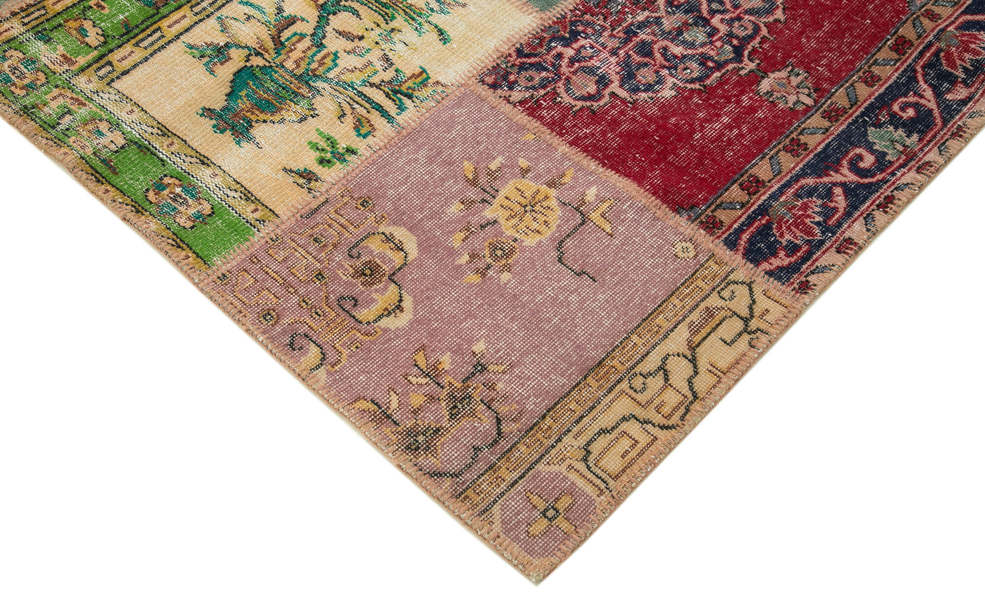 Handmade Area Rug - Blue Patchwork Turkish Hand Knotted Carpet 8'10" x 11'10"