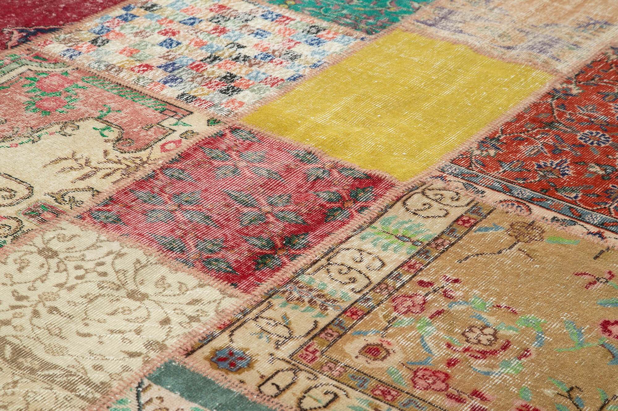 Handmade Area Rug - Blue Patchwork Turkish Hand Knotted Carpet 8'10" x 11'10"