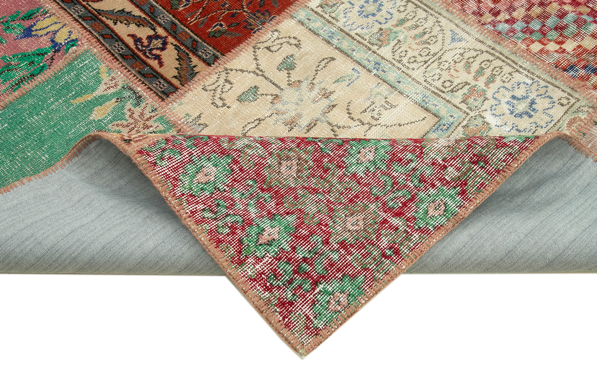 Handmade Area Rug - Blue Patchwork Turkish Hand Knotted Carpet 8'10" x 11'10"