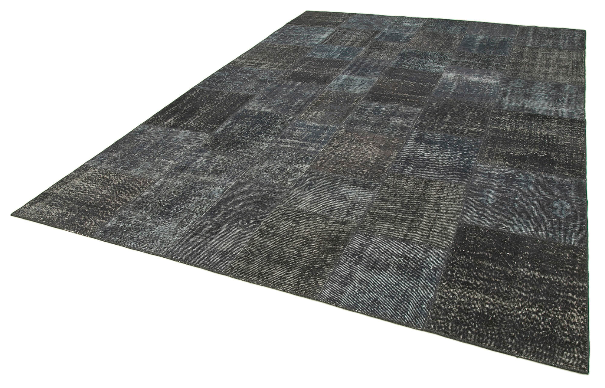 Handmade Patchwork Area Rug - Grey Cotton Wool Rug 8'1''x11'7'' Vintage Turkish Carpet