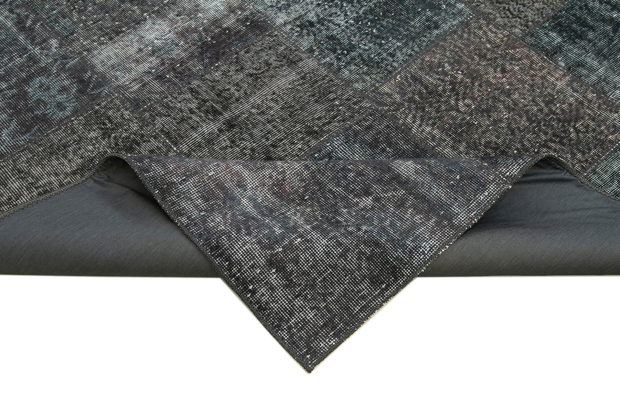 Handmade Patchwork Area Rug - Grey Cotton Wool Rug 8'1''x11'7'' Vintage Turkish Carpet