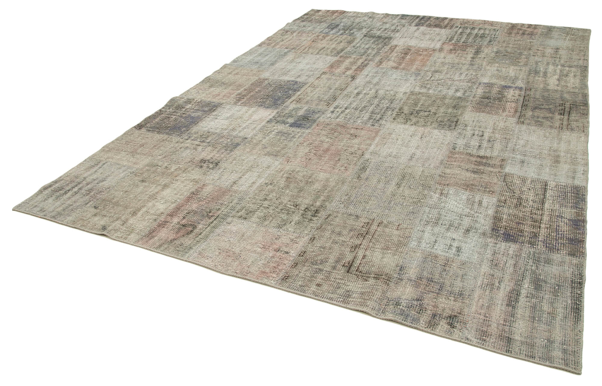 Handmade Patchwork Rug - Kirk Yama Grey Cotton Wool Vintage Area Rug 8'2''x11'7''
