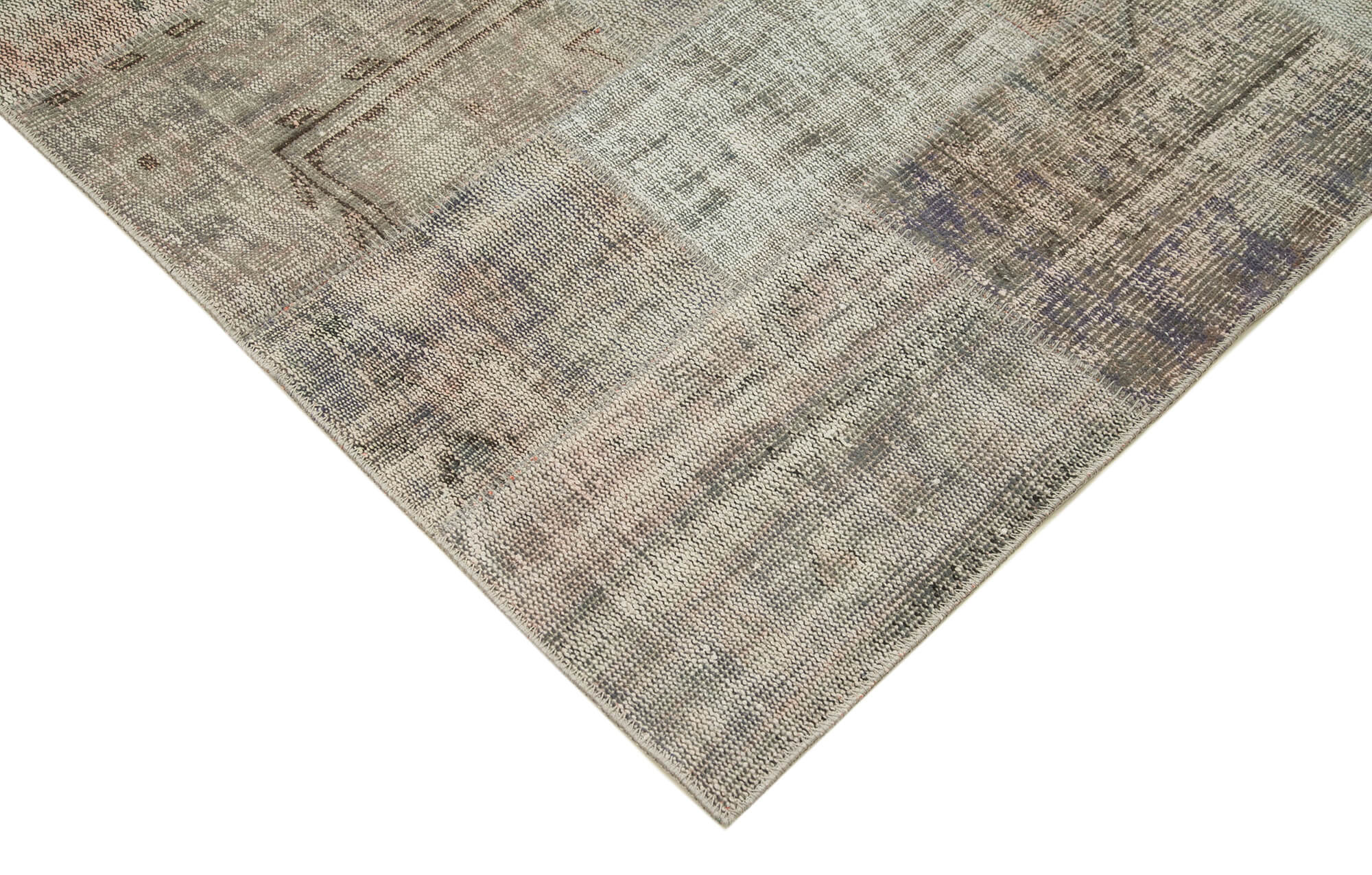 Handmade Patchwork Rug - Kirk Yama Grey Cotton Wool Vintage Area Rug 8'2''x11'7''