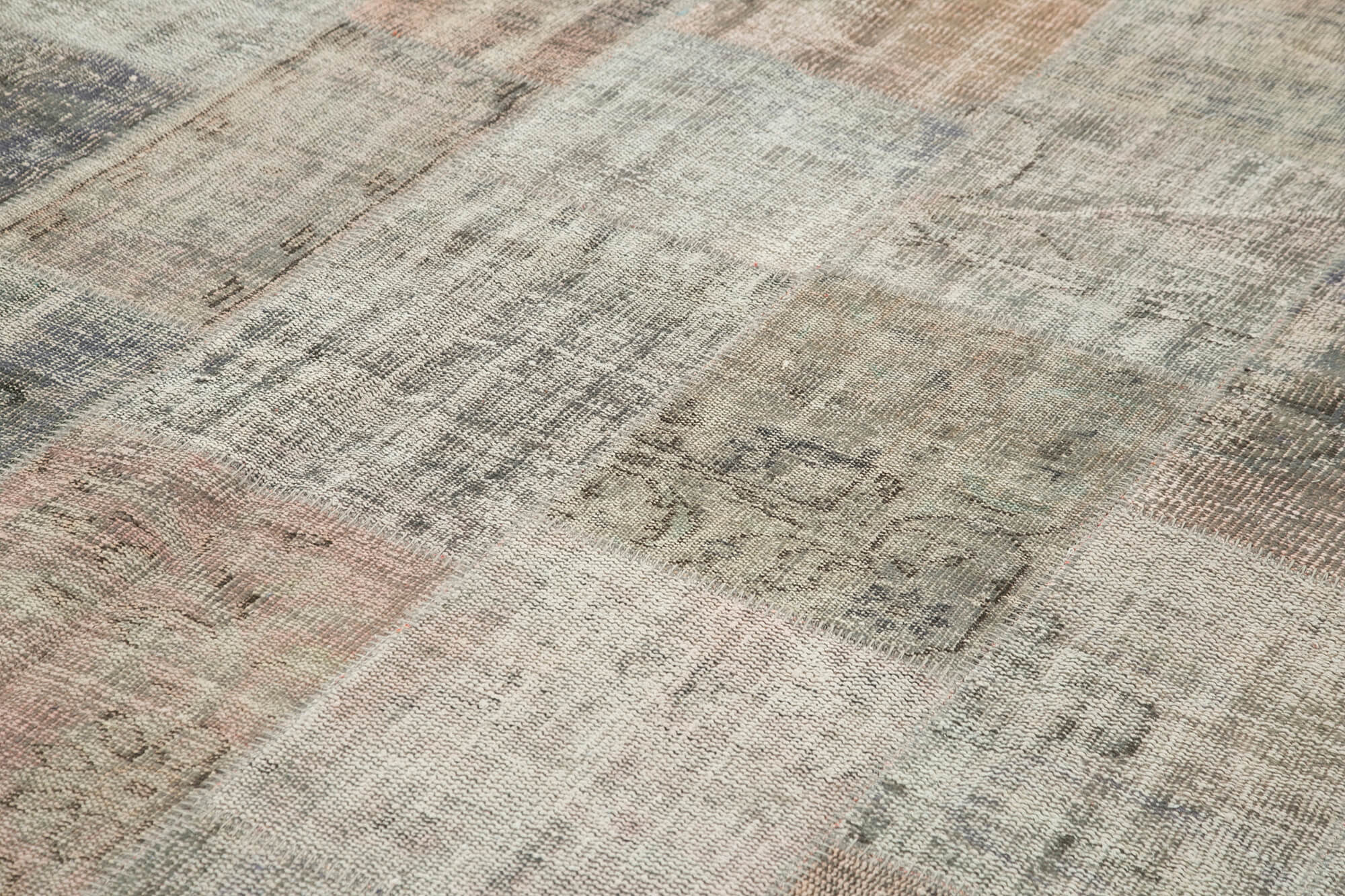 Handmade Patchwork Rug - Kirk Yama Grey Cotton Wool Vintage Area Rug 8'2''x11'7''