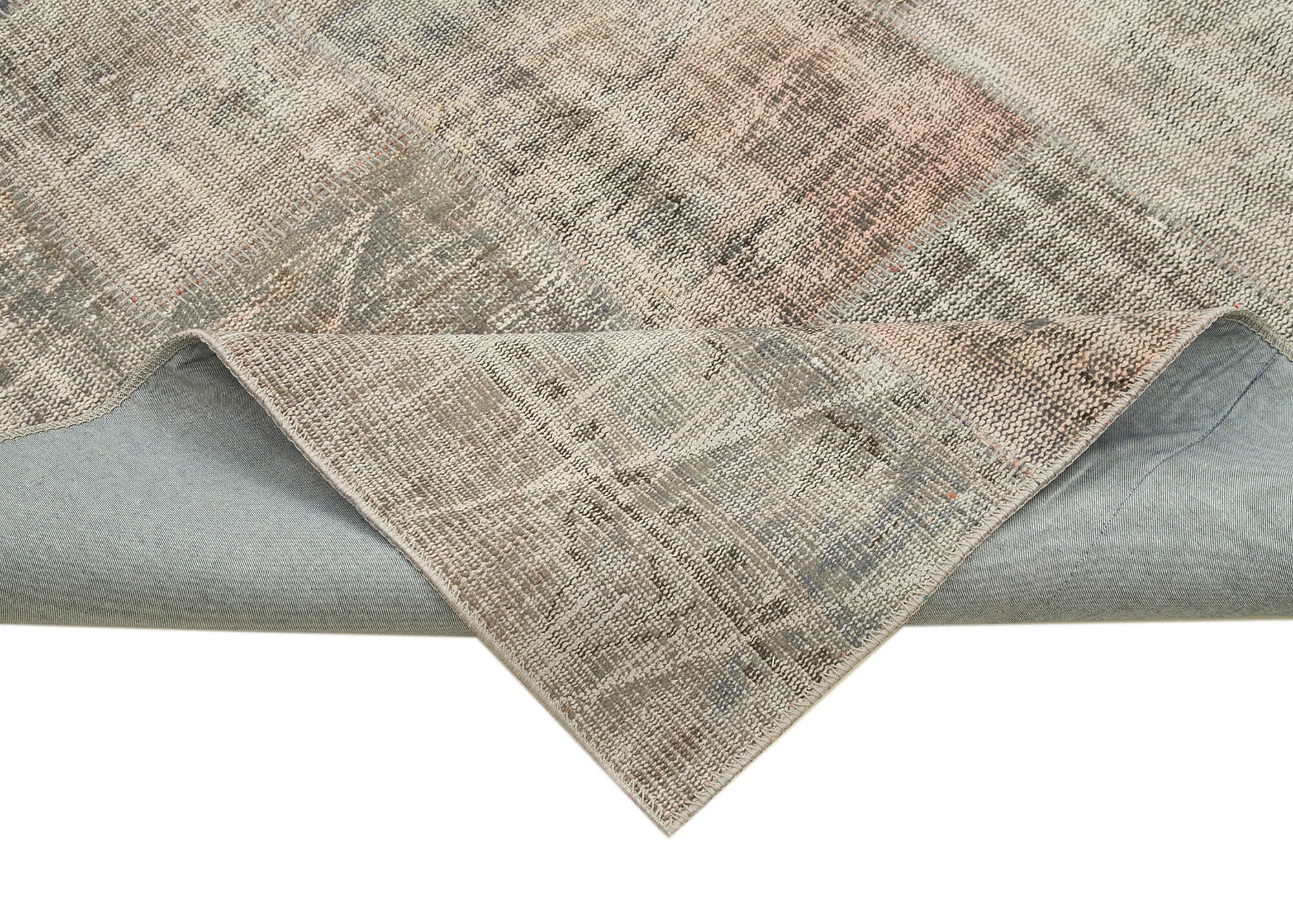 Handmade Patchwork Rug - Kirk Yama Grey Cotton Wool Vintage Area Rug 8'2''x11'7''
