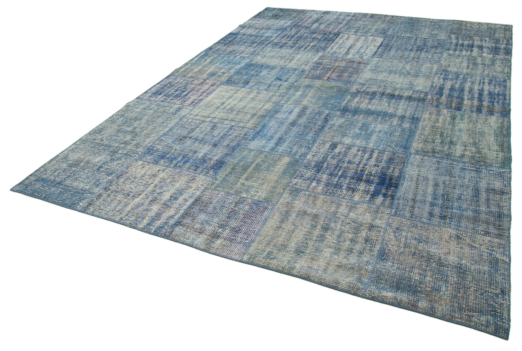 Handmade Area Rug – Kirk Yama Blue Patchwork Cotton Wool Carpet 8'0''x11'5''