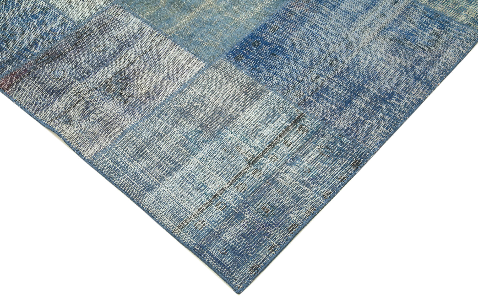 Handmade Area Rug - Blue Patchwork Cotton Wool Carpet, Vintage Turkish Style 8'2" x 11'4"