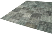Handmade Wool Area Rug - Kirk Yama Grey Patchwork Cotton Wool Carpet 8'x11'4"