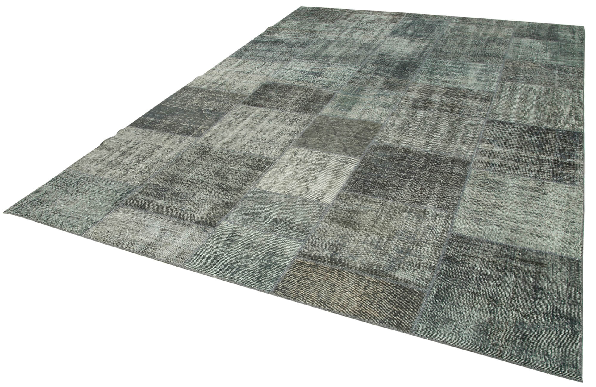 Handmade Wool Area Rug - Kirk Yama Grey Patchwork Cotton Wool Carpet 8'x11'4"