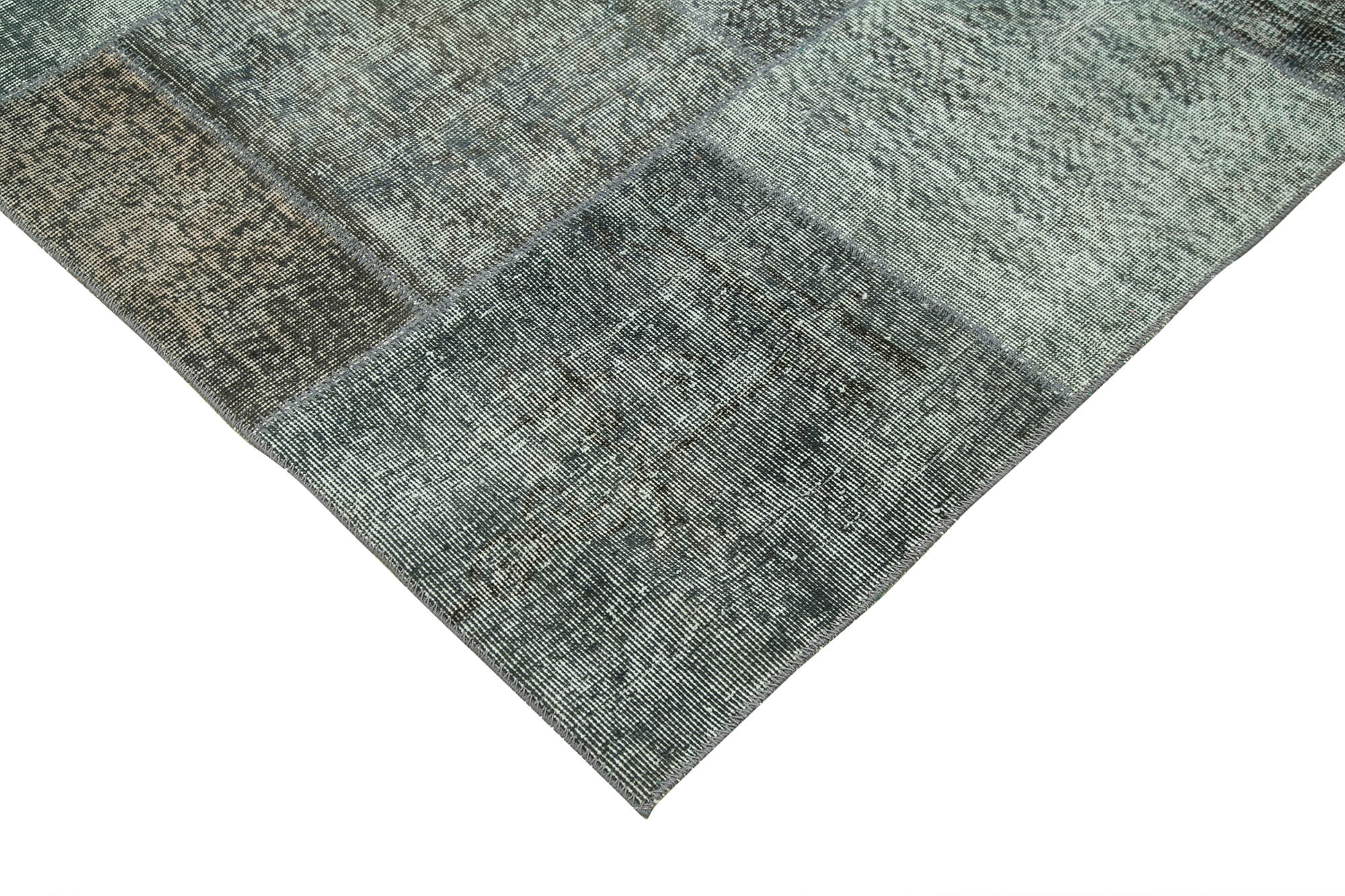 Handmade Wool Area Rug - Kirk Yama Grey Patchwork Cotton Wool Carpet 8'x11'4"