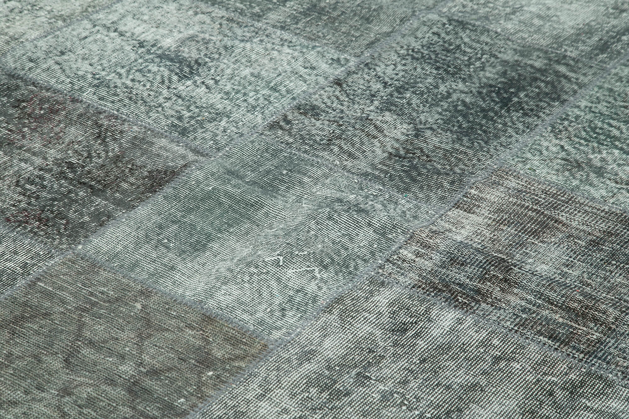 Handmade Wool Area Rug - Kirk Yama Grey Patchwork Cotton Wool Carpet 8'x11'4"