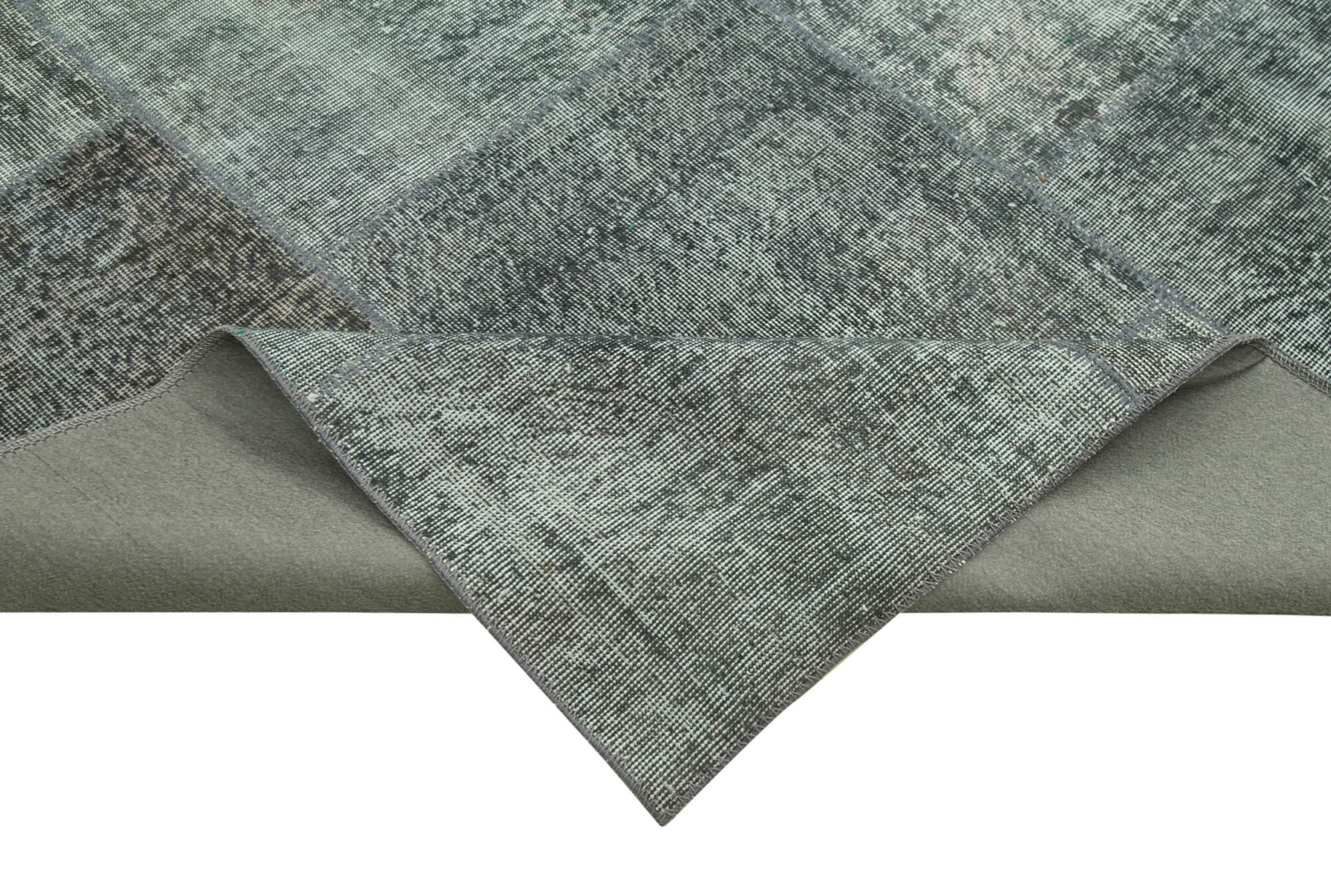 Handmade Wool Area Rug - Kirk Yama Grey Patchwork Cotton Wool Carpet 8'x11'4"