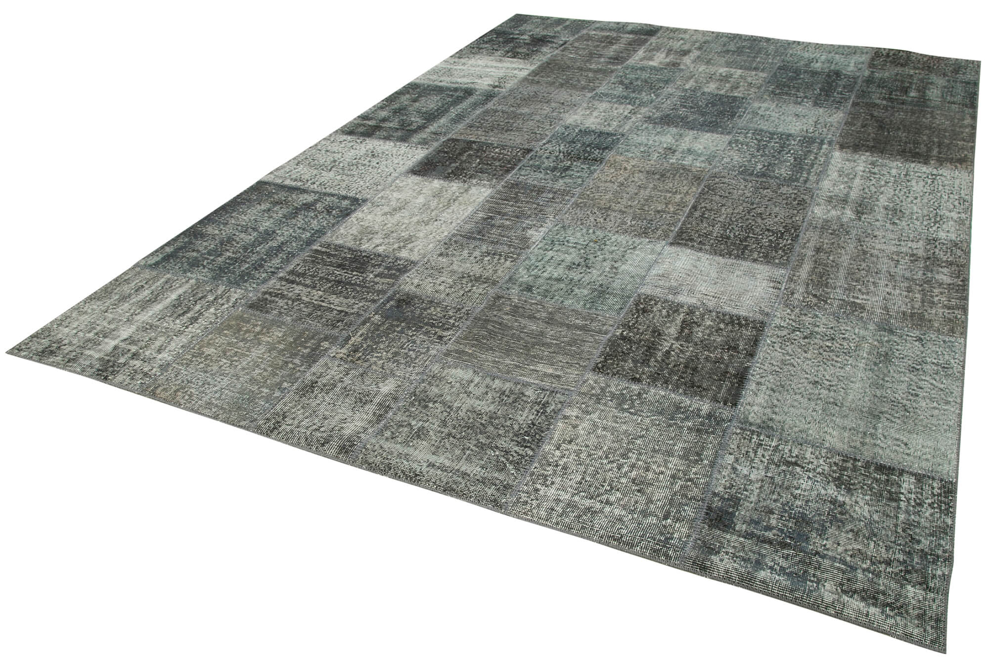 Handmade Wool Area Rug - Grey Patchwork Cotton Wool Carpet 8'2''x11'4'' by Agacan