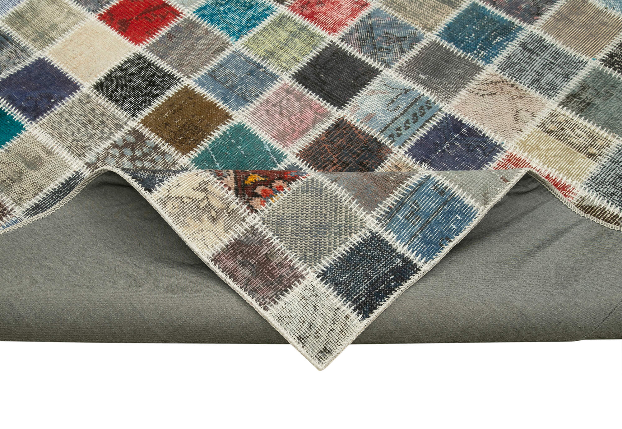 Handmade Area Rug - Blue Patchwork Cotton Wool Turkish Wool Carpet 8'4''x11'6''