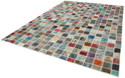 Handmade Patchwork Rug - Blue Area Rug With Durable Cotton Wool Blend 8'4''x11'8''
