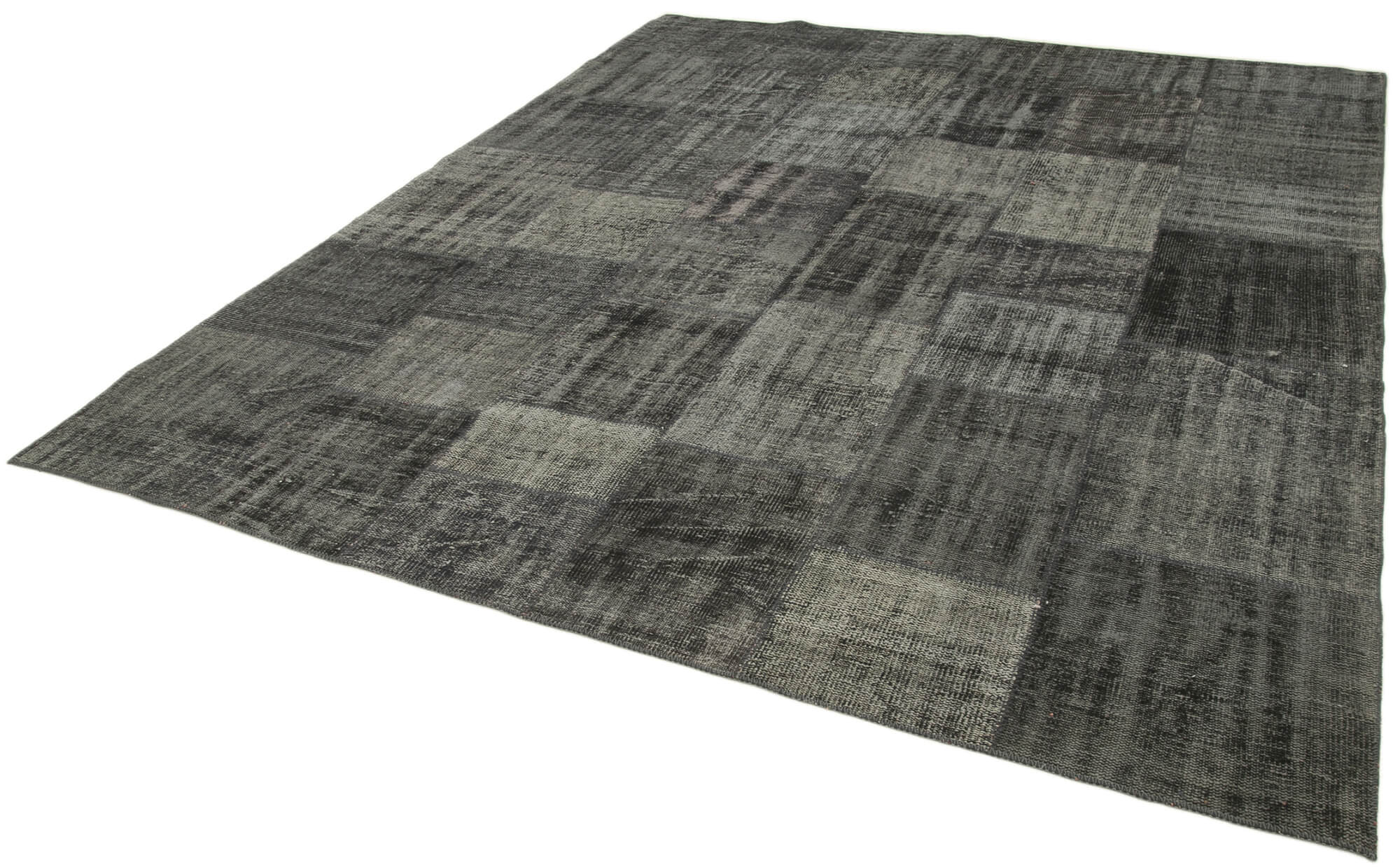 Handmade Patchwork Rug – Black Patchwork Carpet Cotton Wool Rug 8'5''x9'11''