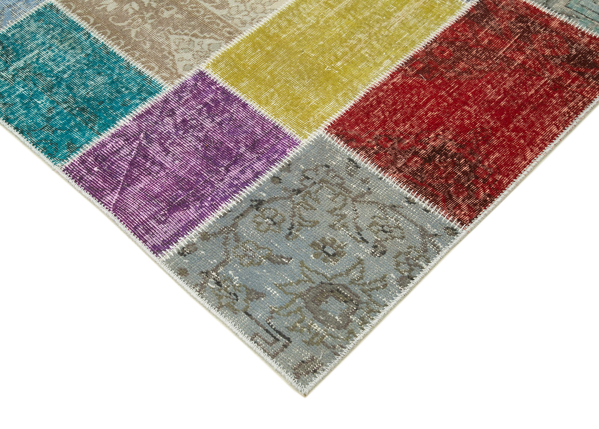 Handmade Area Rug – Blue Patchwork Cotton Wool Vintage Handwoven Carpet 8'2"x9'9"