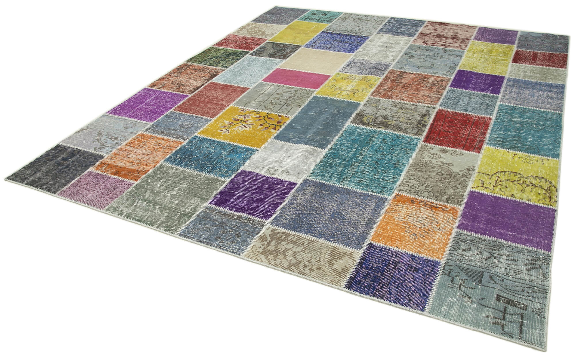 Handmade Patchwork Rug - Blue Patchwork Carpet Cotton Wool Rug 8'2''x9'9''