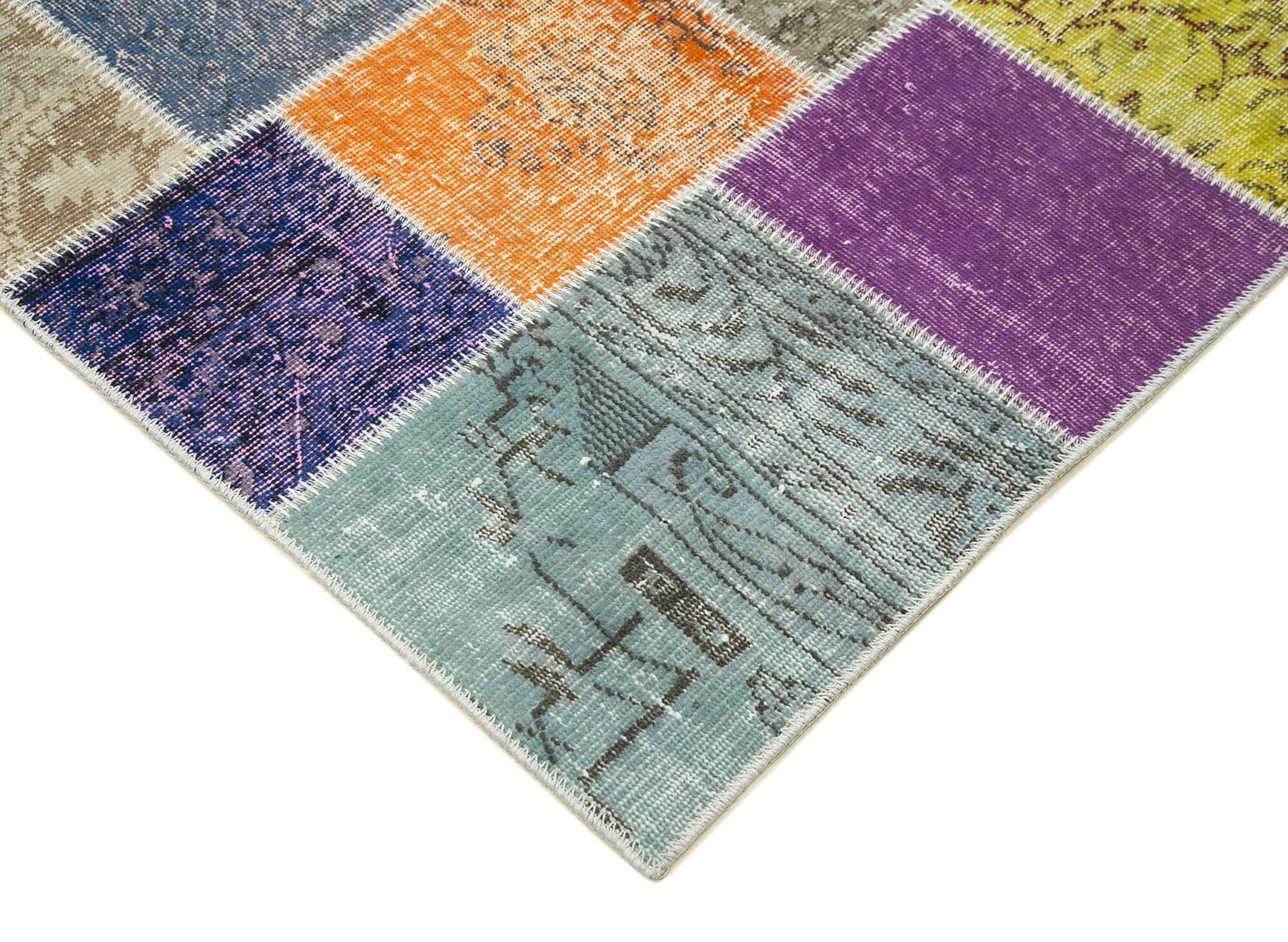 Handmade Patchwork Rug - Blue Patchwork Carpet Cotton Wool Rug 8'2''x9'9''