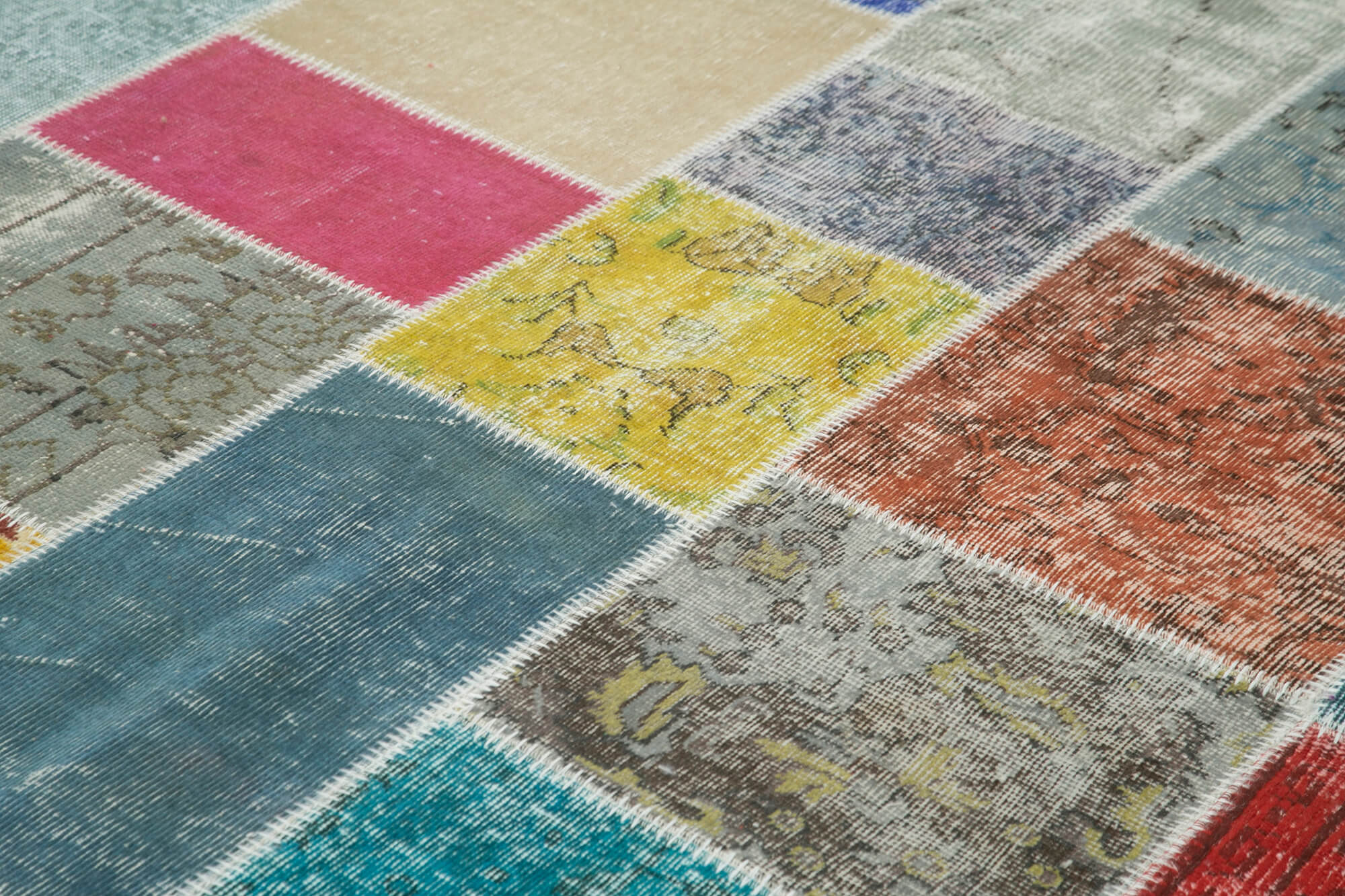 Handmade Patchwork Rug - Blue Patchwork Carpet Cotton Wool Rug 8'2''x9'9''