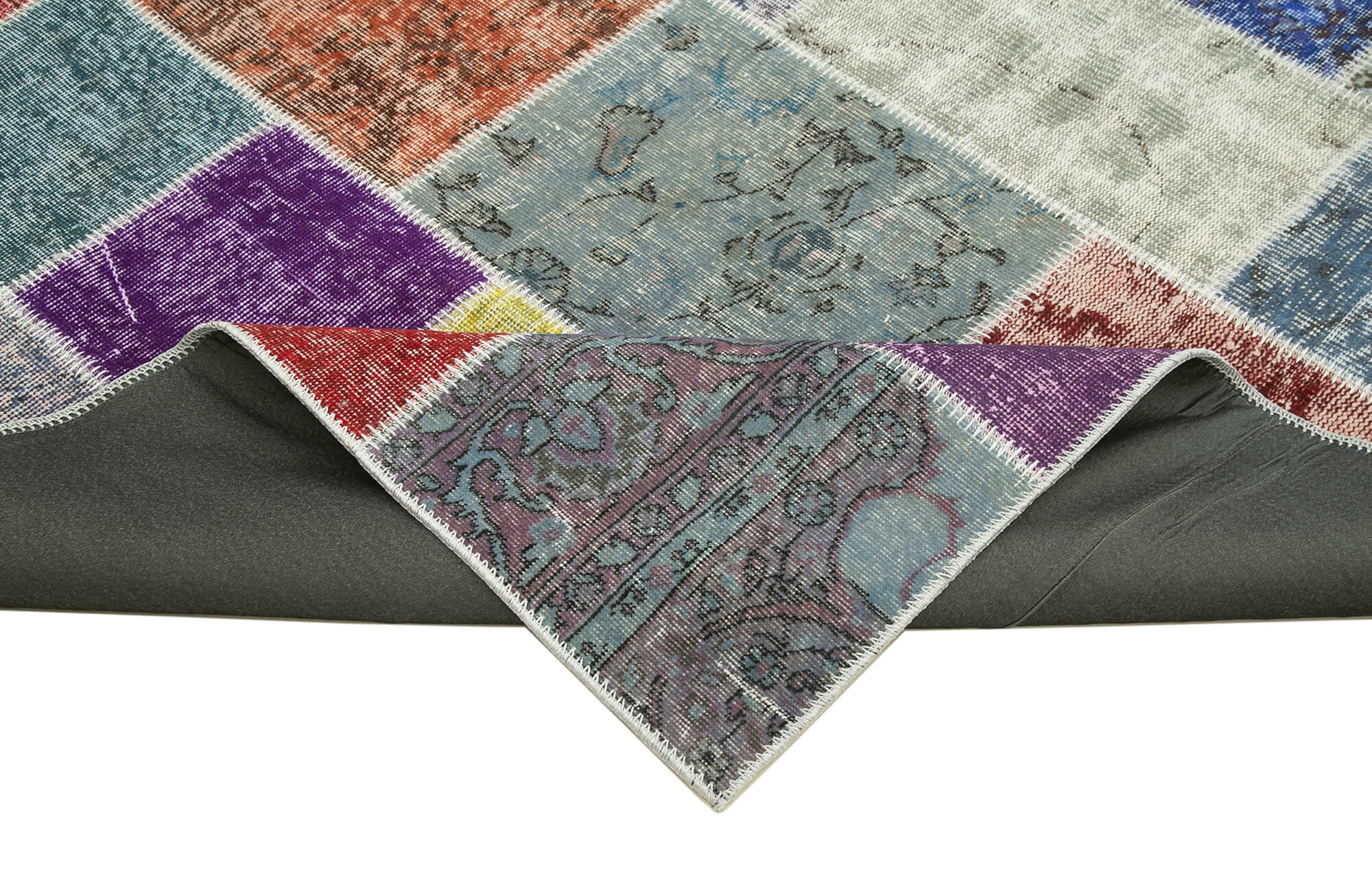 Handmade Patchwork Rug - Blue Patchwork Carpet Cotton Wool Rug 8'2''x9'9''