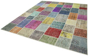 Handmade Patchwork Rug - Blue Patchwork Carpet 8'2'' x 9'9'' Cotton Wool Area Rug