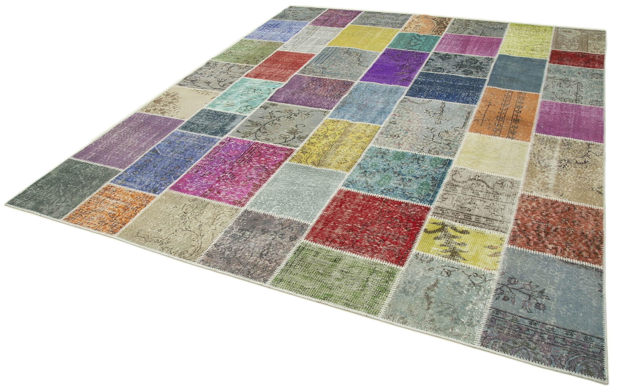 Handmade Patchwork Rug - Blue Patchwork Carpet 8'2'' x 9'9'' Cotton Wool Area Rug