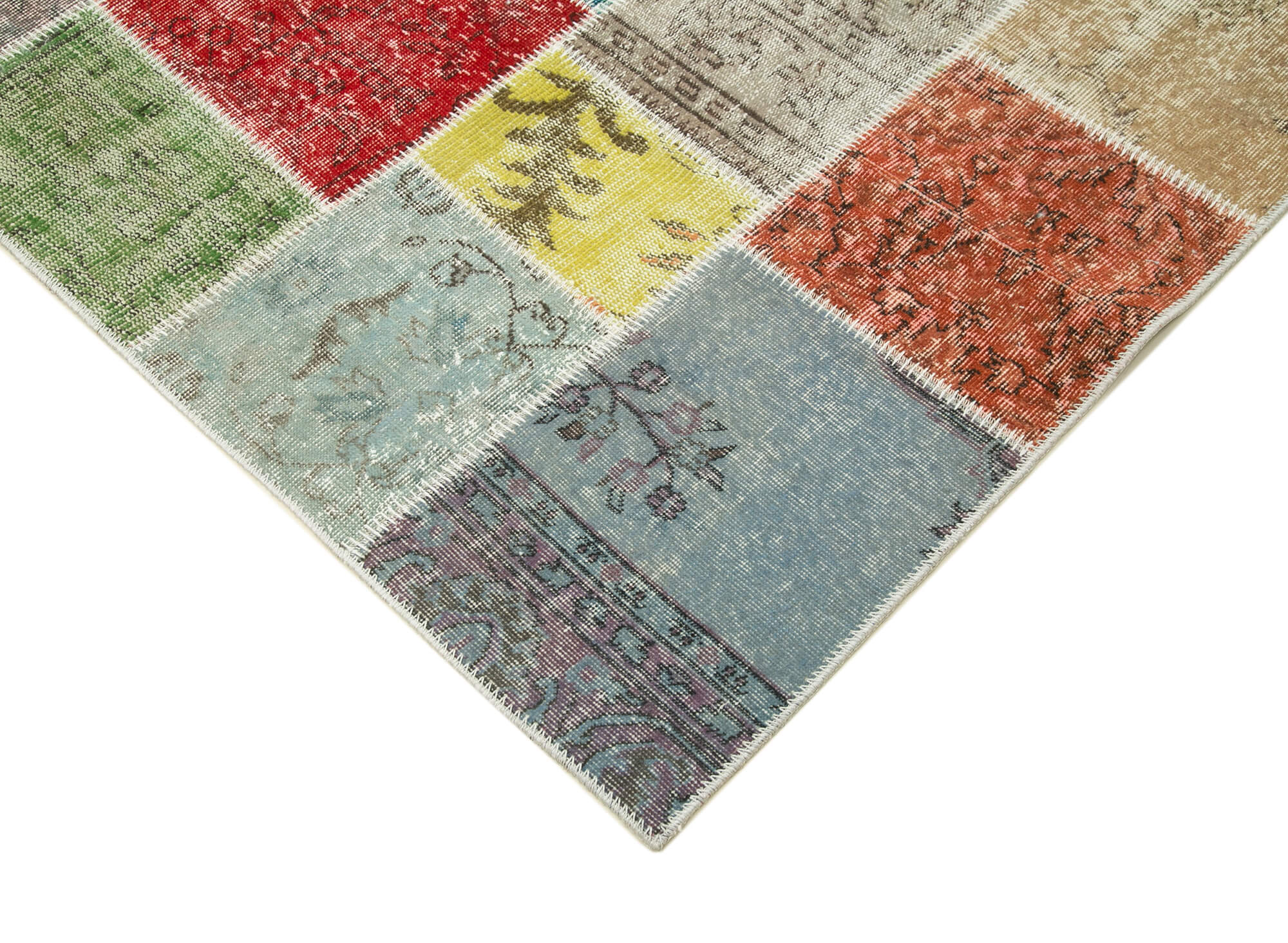Handmade Patchwork Rug - Blue Patchwork Carpet 8'2'' x 9'9'' Cotton Wool Area Rug