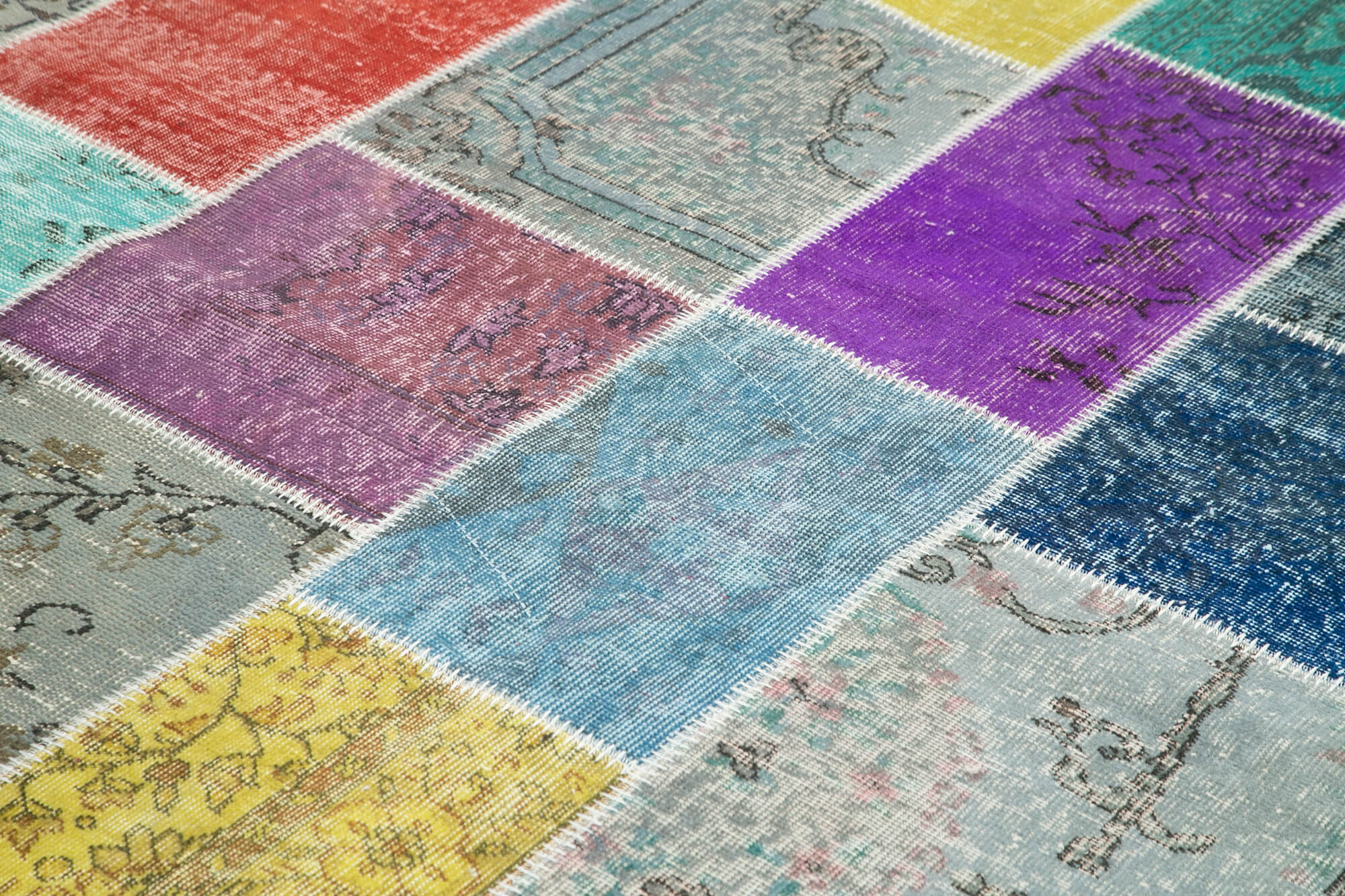 Handmade Patchwork Rug - Blue Patchwork Carpet 8'2'' x 9'9'' Cotton Wool Area Rug