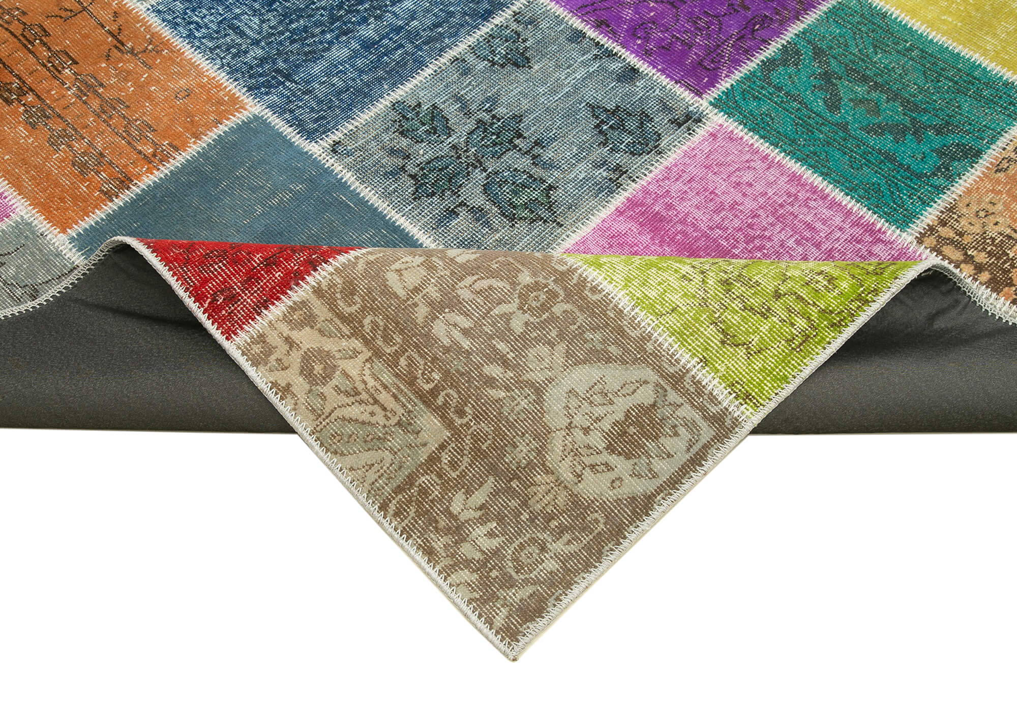 Handmade Patchwork Rug - Blue Patchwork Carpet 8'2'' x 9'9'' Cotton Wool Area Rug