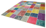 Handmade Patchwork Rug – Blue Patchwork Carpet Cotton Wool Area Rug 8'3''x9'10''