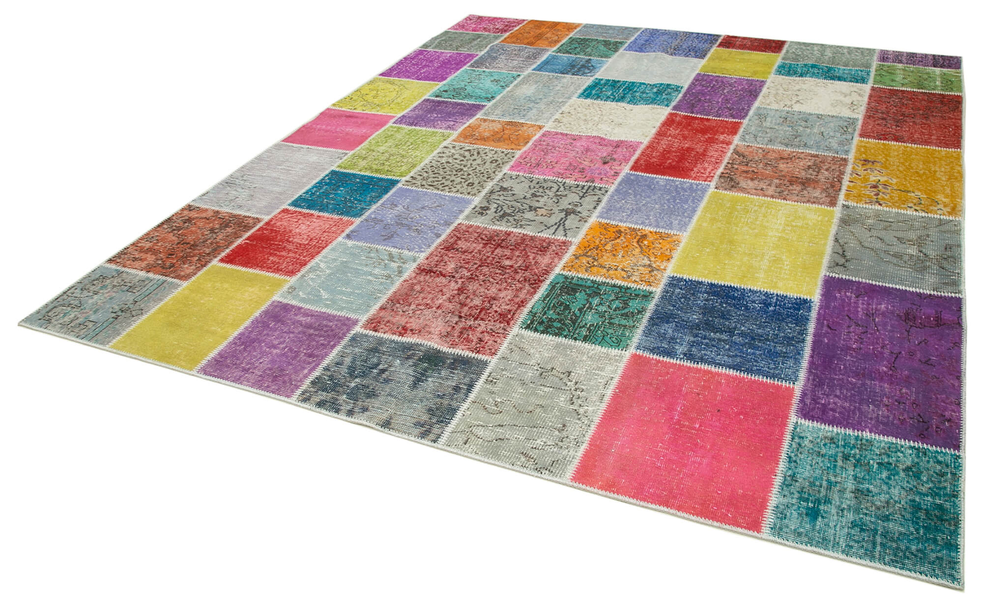 Handmade Patchwork Rug – Blue Patchwork Carpet Cotton Wool Area Rug 8'3''x9'10''