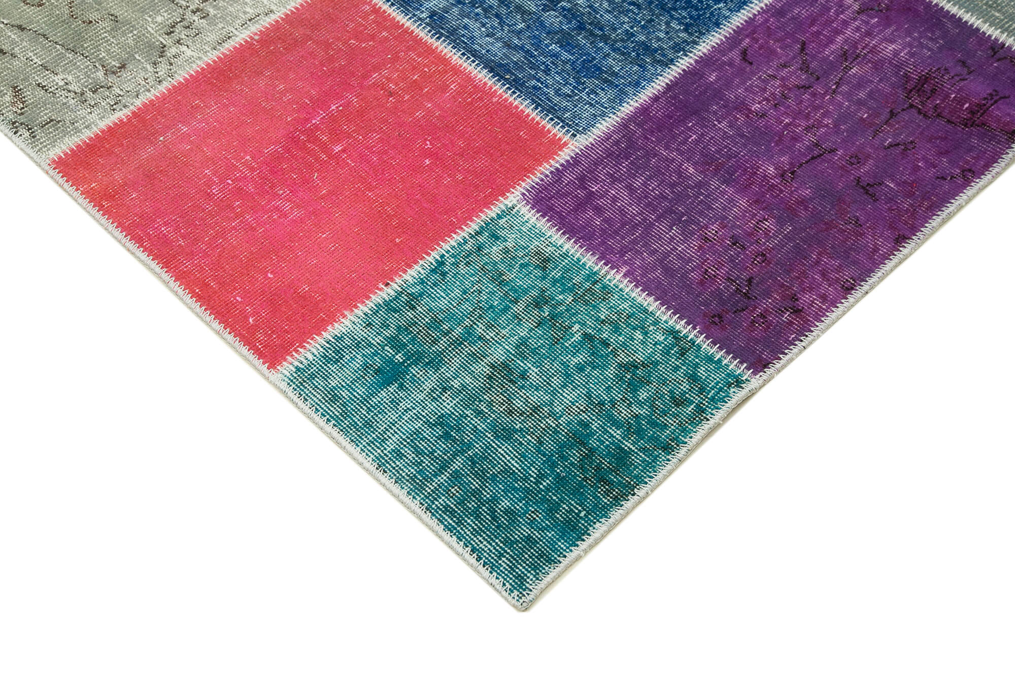 Handmade Patchwork Rug – Blue Patchwork Carpet Cotton Wool Area Rug 8'3''x9'10''