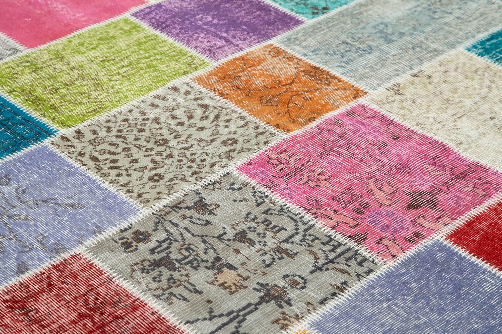 Handmade Patchwork Rug – Blue Patchwork Carpet Cotton Wool Area Rug 8'3''x9'10''