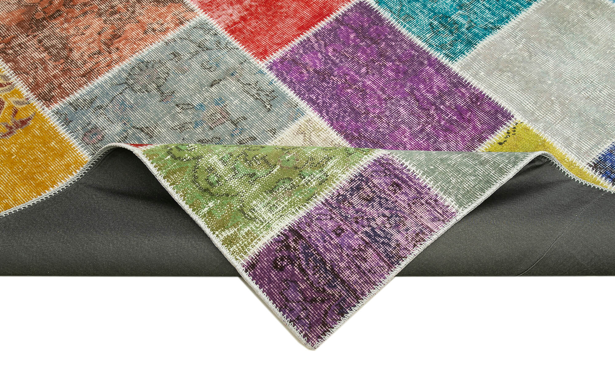 Handmade Patchwork Rug – Blue Patchwork Carpet Cotton Wool Area Rug 8'3''x9'10''