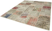 Handmade Area Rug - Blue Patchwork Cotton Wool Vintage Handwoven Carpet 8'3" x 9'9"