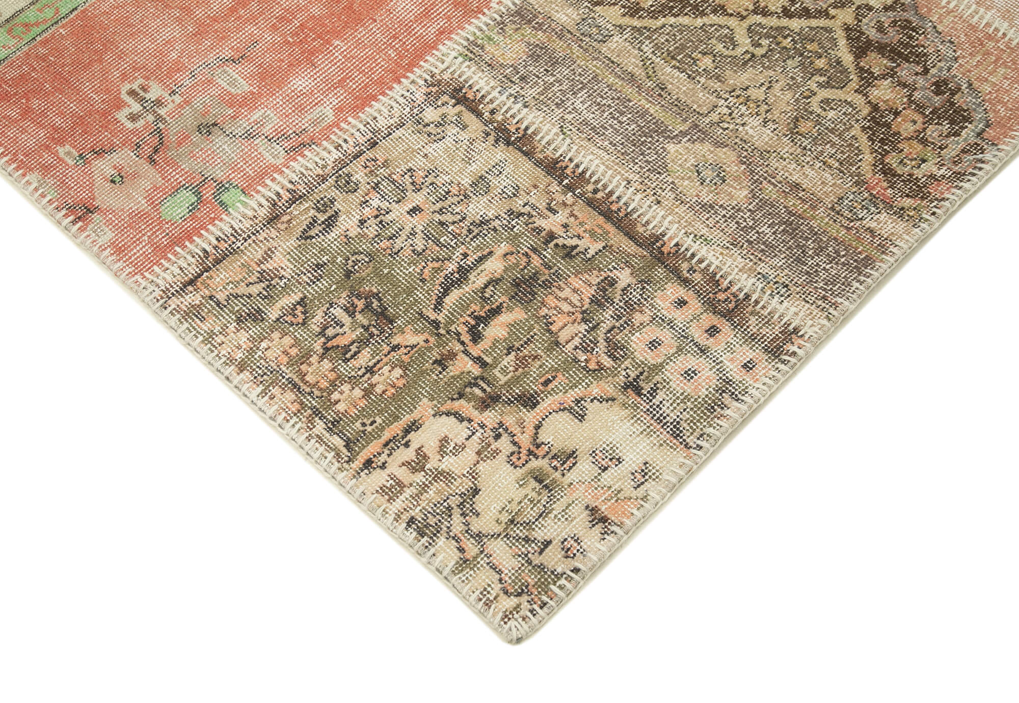 Handmade Area Rug - Blue Patchwork Cotton Wool Vintage Handwoven Carpet 8'3" x 9'9"